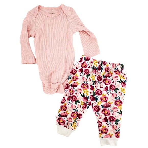 CHICK PEA Outfit 3-6M Baby Girl Long-sleeve Pants Rose Matching 2-piece Set - Picture 2 of 7